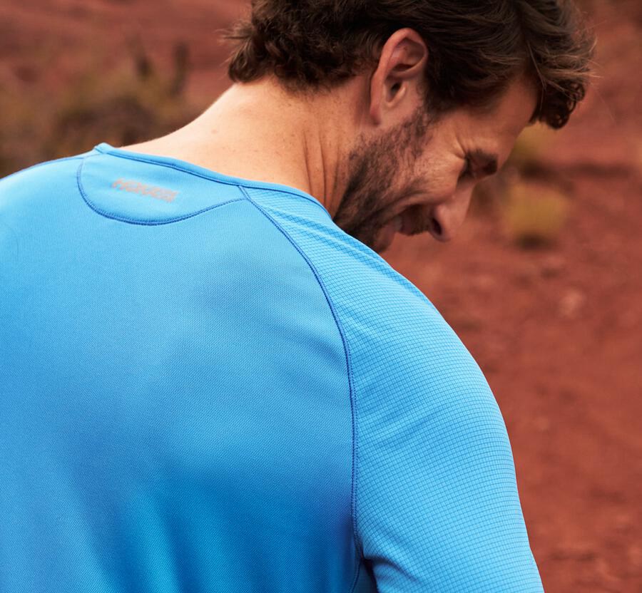 Top Hoka One One Hombre Azules - Performance 3/4 Sleeve - EWFJ41059